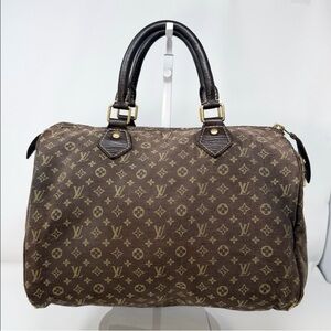 Louis Vuitton Vintage Monogram Mini Lin Speedy 30 Brown Ebene Trim Satchel